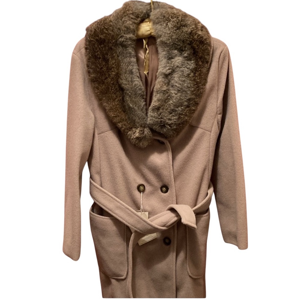 Ladies trench coat w rabbit fur size 16